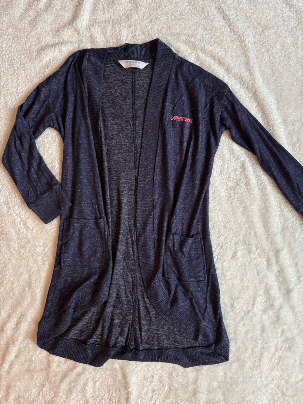 boxercraft Navy Open-Front Cardigan with Red Arizona Graphic